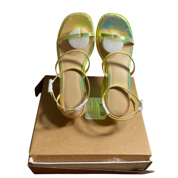 UO Nora Strappy Yellow Iridescent Wedge Sandals Size 10 - Picture 1 of 16